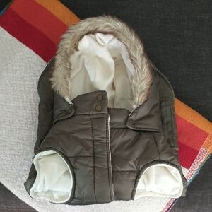 Olive Green Quilted Dog Jacket with Faux Fur Trim